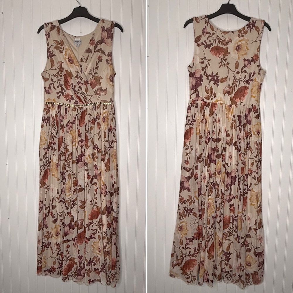 Alexa B. Nites Floral Maxi Dress Sleeveless Rhinestone Waist Size 12